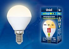 Лампа светодиодная Uniel Multibright G45 Шар Е14 220В 6Вт 3000К 3 режима 45х82мм картинка 